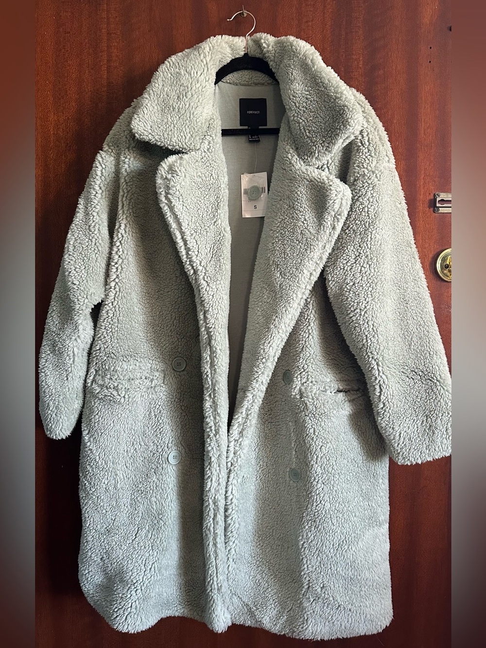 Forever 21 Light Sage Teddy Faux Shearling Coat